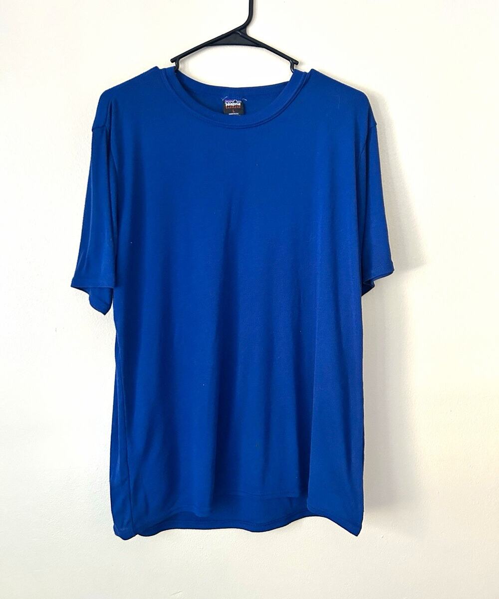 Vintage Patagonia Capilene Shirt Mens Large Blue Made in USA Base Layer Tee